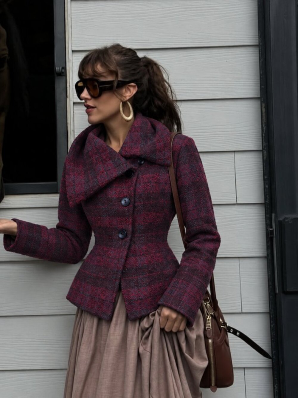 United Colors of Benneton Tweed Jacket Coat Size Medium Red (c)